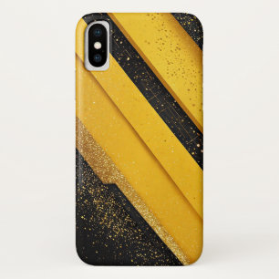 Funda Para iPhone X Brillante Amarillo y Negro Geométrico Abstracto