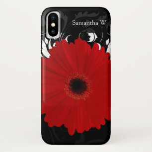 Funda Para iPhone X Brillante Gerbera Daisy en negro