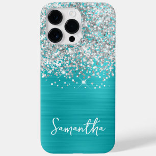 Funda Para iPhone 14 Pro Max De Case-Mate Brillante Glitter Plateado Turquesa Azul Nombre Gl