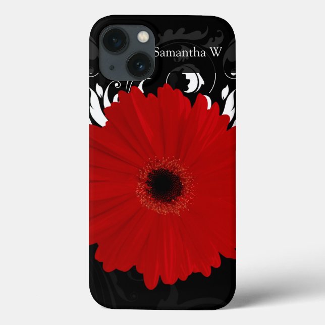 Funda De Case-Mate Para iPhone Brillante Red Gerbera Daisy sobre negro (Reverso)
