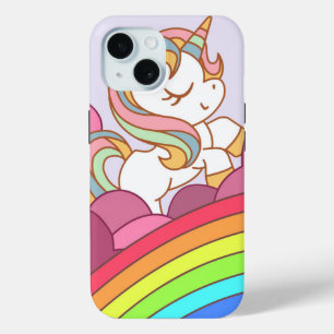 Funda Para iPhone 15 Brillante Unicornio y arte arcoiris