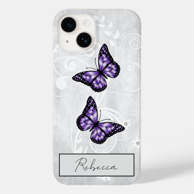 Funda De Case-Mate Para iPhone Brillantes mariposas púrpuras (Reverso )