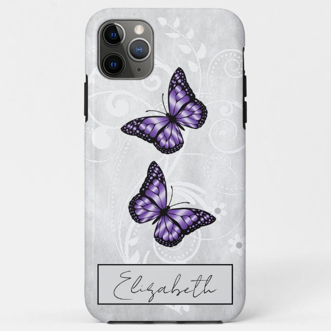 Funda De Case-Mate Para iPhone Brillantes mariposas púrpuras (Reverso)