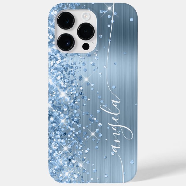 Funda De Case-Mate Para iPhone Brillo Azul Claro Glam Signature (Reverso)