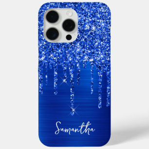Funda Para iPhone 15 Pro Max Brillo Azul Real Goteante Glam Nombre