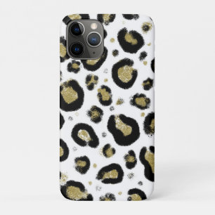 Funda Para iPhone 11 Pro Brillo de Oro Blanco e Impresión de Leopardo y Gue