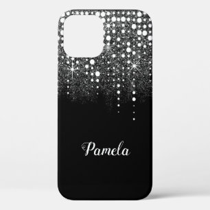 Funda Para iPhone 12 Brillo de Plata con Destellos que Gotean Nombre Pe