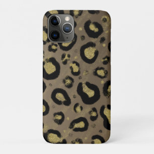 Funda Para iPhone 11 Pro Brillo Dorado Marrón y Estampado de Leopardo y Gue
