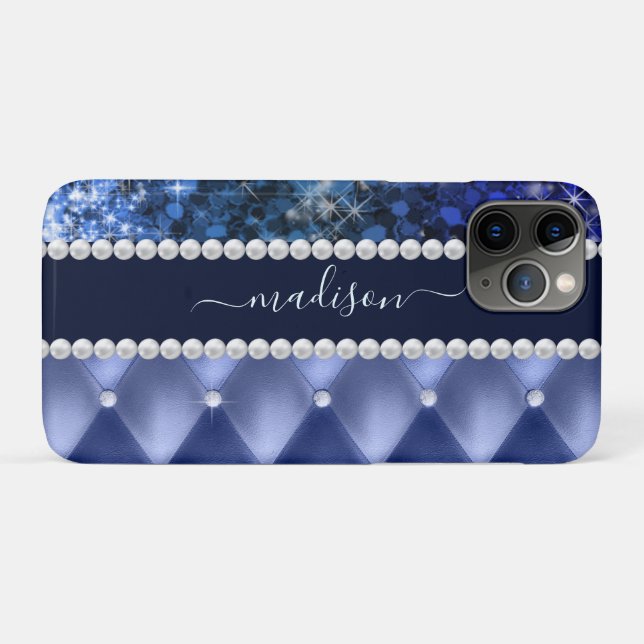 Funda De Case-Mate Para iPhone Brillo Femenino Lujo Azul Marino (Reverso (horizontal))