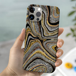 Funda Para iPhone 13 Brillo Glam Glitter art de mármol femenino gris or