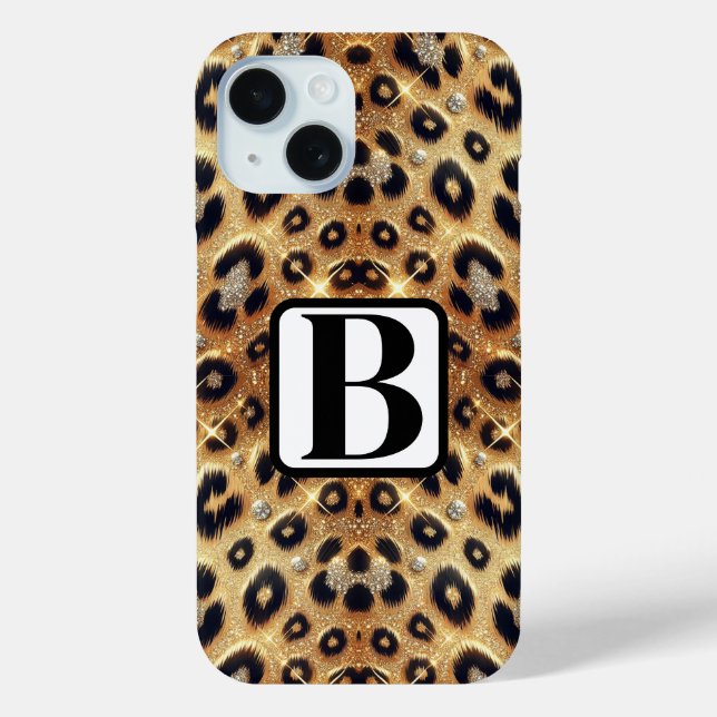 Funda De Case-Mate Para iPhone Brillo Glam Oro Estampado Leopardo Guepardo Negro (Reverso )