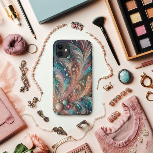 Funda Para iPhone 11 Brillo Iridescente Turquesa y Melocotón Bling