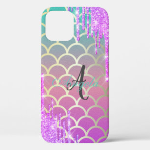 Funda Para iPhone 12 Brillo Moderno DripS Escala de Sirena ,Monograma