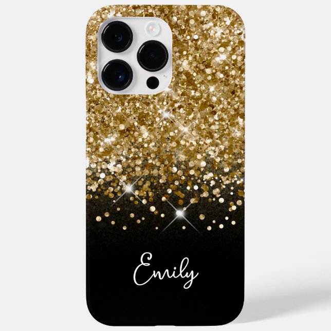 Funda De Case-Mate Para iPhone Brillo Negro y Dorado Glam (Reverso)