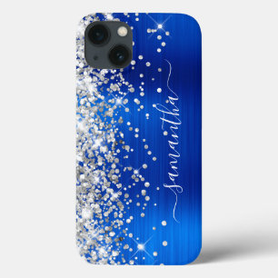 Funda Para iPhone 13 Brillo Plateado Firma Real Azul Regaliz Femenina