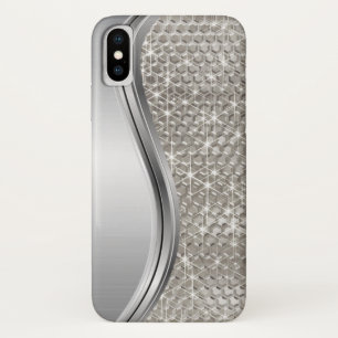 Funda Para iPhone X Brillo Plateado Glam Bling Look Metal