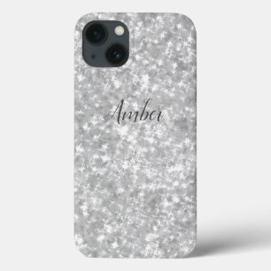 Funda Para iPhone 13 Brillo Plateado Glitter Elegante Personalizado