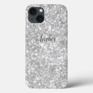Funda Para iPhone 13 Brillo Plateado Glitter Elegante Personalizado
