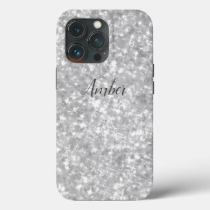 Funda Para iPhone 13 Pro Brillo Plateado Glitter Elegante Personalizado