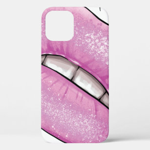 Funda Para iPhone 12 Brillo rosa de color de labio con dientes