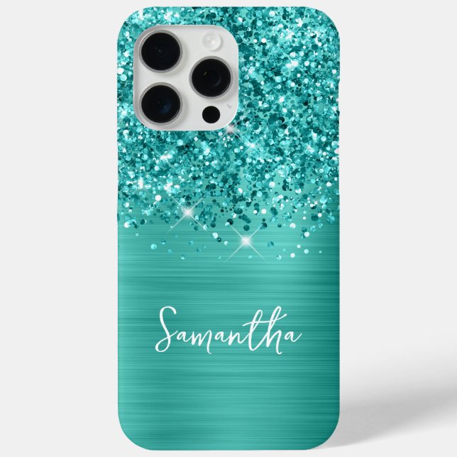 Funda De Case-Mate Para iPhone Brillo Turquesa Glam Nombre Turquesa (Reverso )