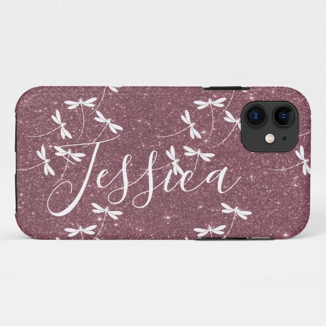 Funda De Case-Mate Para iPhone Brillo y libélulas personalizadas (Reverso (horizontal))