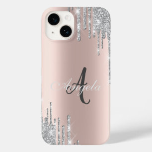 Funda Para iPhone 14 De Case-Mate Brillos Modernos de Plata, Rosa Dorado, Monograma 
