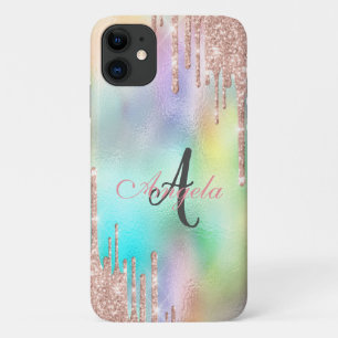 Funda Para iPhone 11 Brillos Rose Gold con Efecto de Goteo, Holográfico