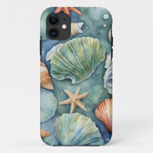 Funda Para iPhone 11 Brisa Oceánica Acuarela: Concha y Estrella de Mar