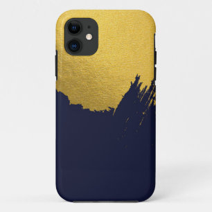 Funda Para iPhone 11 Brochas de oro falsas con fondo azul marino