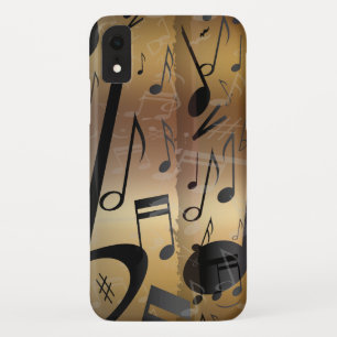 Funda Para iPhone XR Bronce de oro y notas negras de la música