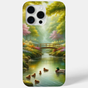 Funda Para iPhone 15 Pro Max Brook de primavera con patos/flores