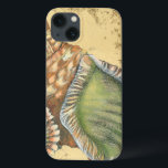 Funda Para iPhone 13 Brown and Green Seashell<br><div class="desc">If you can't get to the beach today, get this classic style image of this unique green and brown seashell today! This seashell by the ocean is surrounded by warm sand in this painting and would go great on any nautical products.</div>
