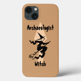 Funda Para iPhone 13 Bruja arqueóloga marrón con escoba y trowel
