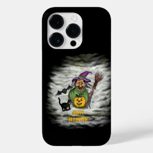 Funda Para iPhone 14 Pro De Case-Mate Bruja, gato, murciélago y calabaza, ¡Feliz Hallowe