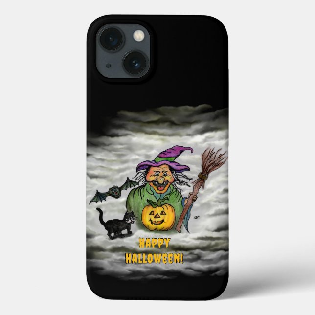 Funda De Case-Mate Para iPhone Bruja, gato, murciélago y calabaza, ¡Feliz Hallowe (Reverso)
