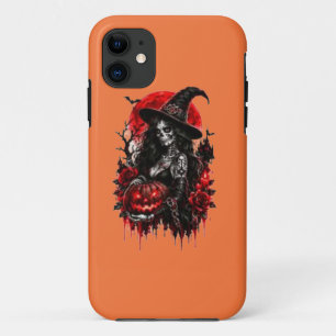Funda Para iPhone 11 Bruja Gótica Calabaza Halloween Gato Negro Espeluz