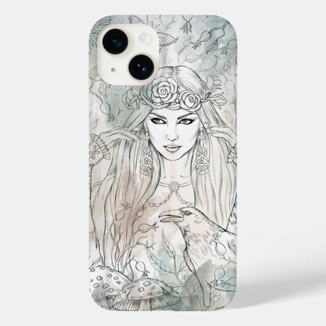 Funda De Case-Mate Para iPhone bruja gótica victoriana con cuervo (Reverso )