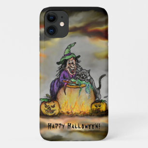 Funda Para iPhone 11 Bruja y gato negro, ¡Feliz Halloween!