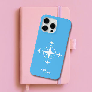 Funda Para iPhone 15 Pro Max Brújula simple moderna y viaje en avión personaliz