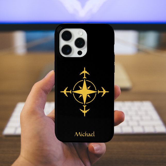 Funda De Case-Mate Para iPhone Brújula y avión modernos simples, viaje personaliz (Subido por el creador)