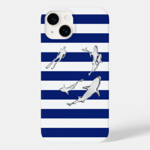 Funda Para iPhone 14 De Case-Mate Buceador cromado con tiburones impresos en franjas