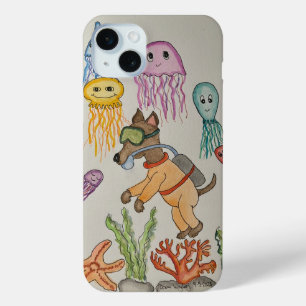 Funda Para iPhone 15 Mini Buceador de perros y medusas