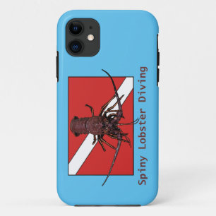 Funda Para iPhone 11 Buceo de langosta con bandera de buceo con rúbrica