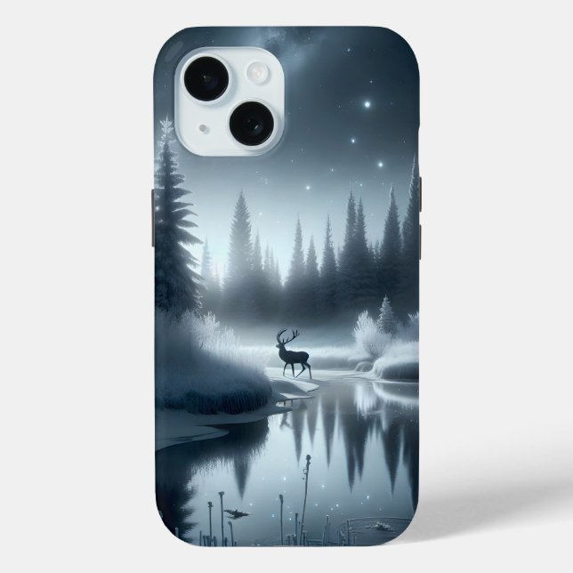 Funda De Case-Mate Para iPhone Buck in a Winter River de noche (Reverso )