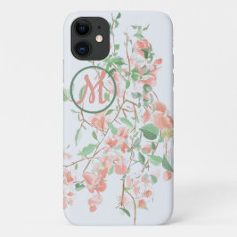 Funda Para iPhone 11 Buganvillea Rosa Monograma Floral Acuarela
