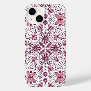 Funda Para iPhone 14 De Case-Mate Bugs, magenta oscuro y rosa sobre blanco