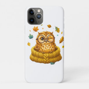 Funda Para iPhone 11 Pro Búho Adorable de Otoño Suéter Amarillo Hojas de Ot