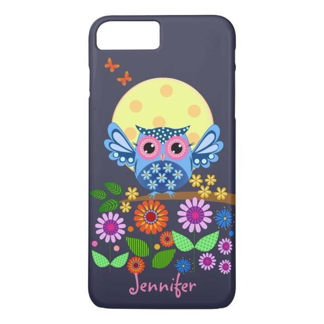 Funda De Case-Mate Para iPhone Búho lindo de la primavera y nombre del (Reverso)