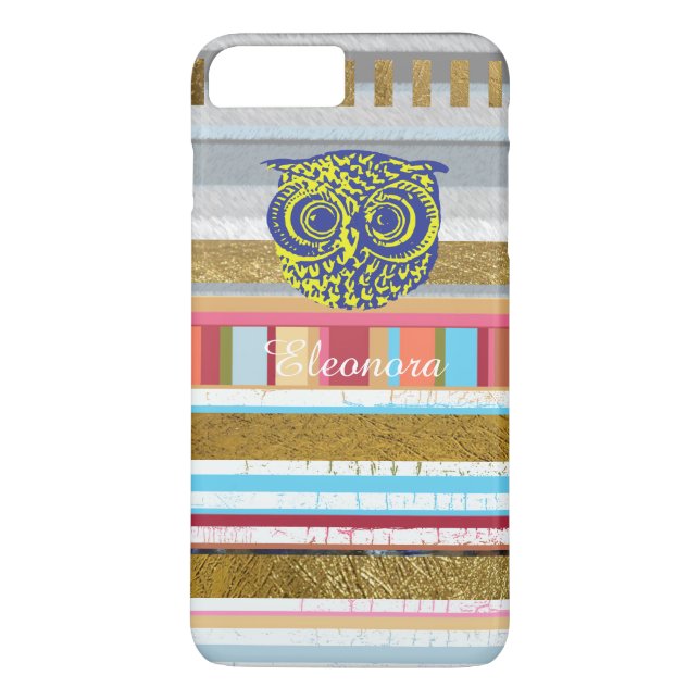 Funda De Case-Mate Para iPhone búho, rayas y nombre (Reverso)